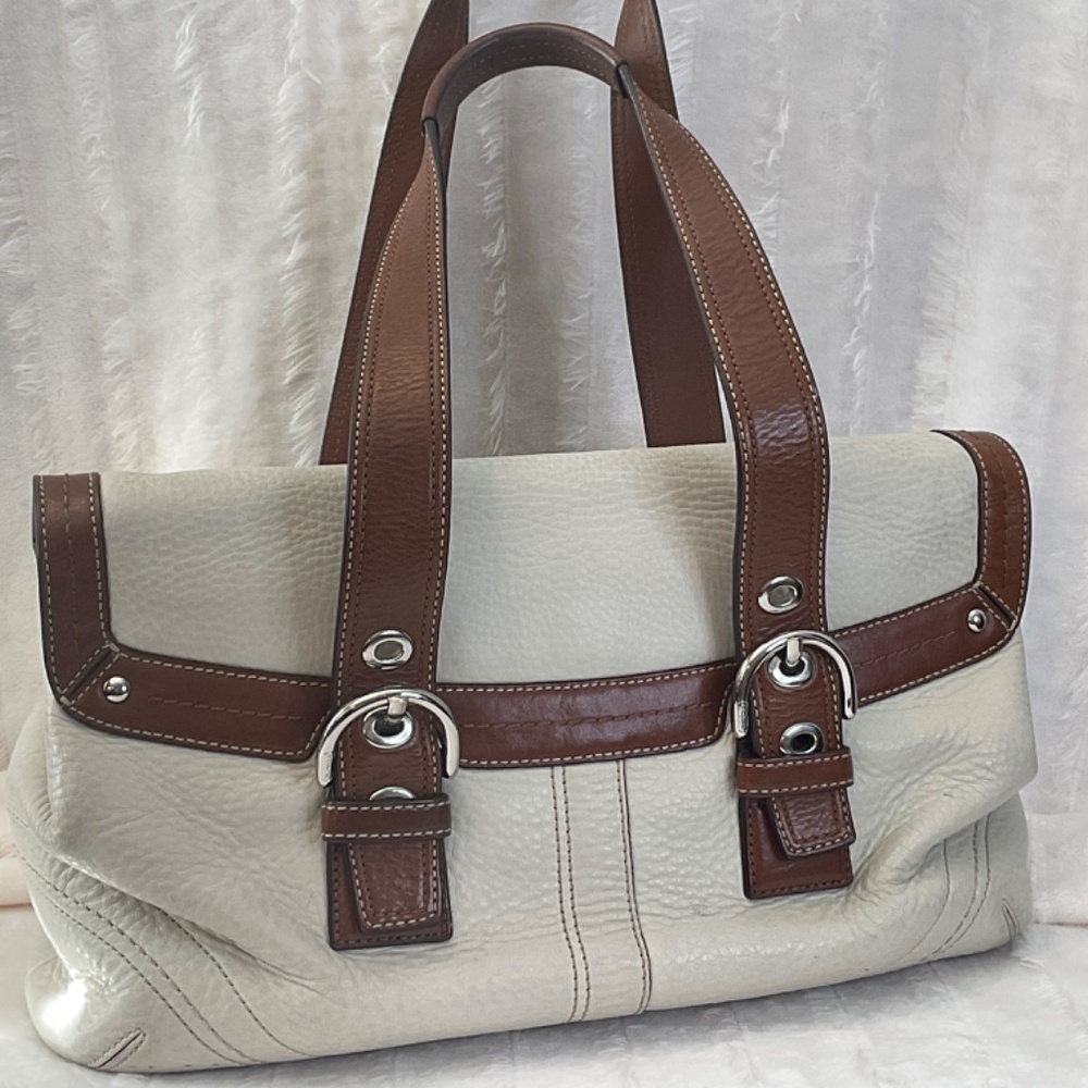 Coach Cream and Brown Leather Shoulder Bag